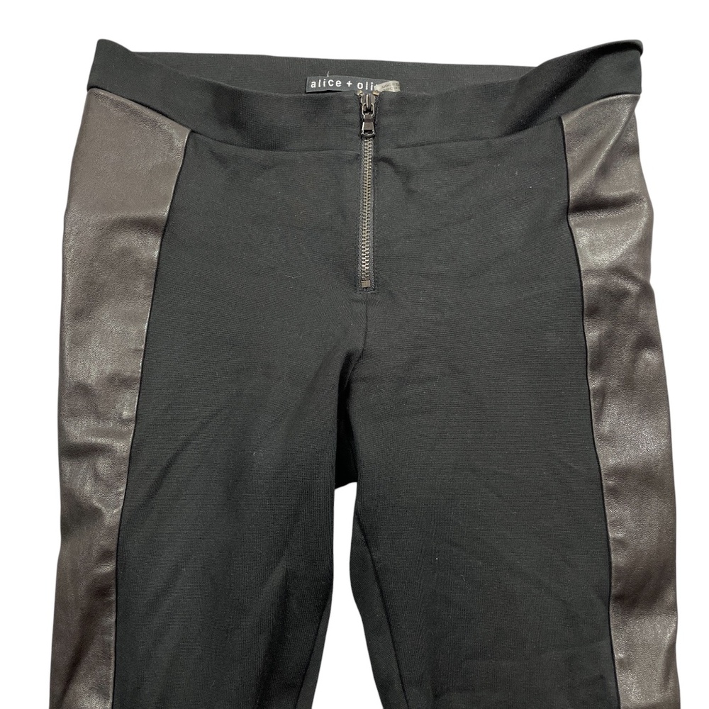 Alice & Olivia 6 Black Leggings Lambs Leather Sides Zipper Closure - Picture 6 of 7